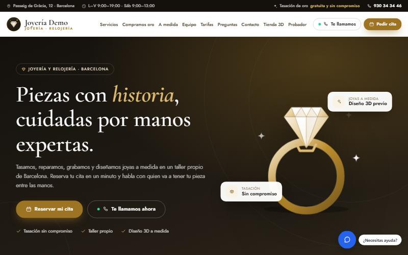 Captura de la web de demostración de Joyería Demo (Joyería y relojería · Barcelona)